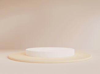 Empty cylinder podium on minimal background. Abstract minimal scene with geometrical forms. Design for product presentation. 3D rendering.
