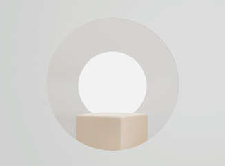 Empty cylinder podium on minimal background. Abstract minimal scene with geometrical forms. Design for product presentation. 3D rendering.