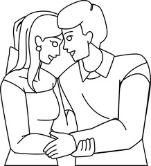 couple happy line pencil drawing vector. love man, romantic woman, lifestyle young, romance two relationship, together couple happy character. people Illustration