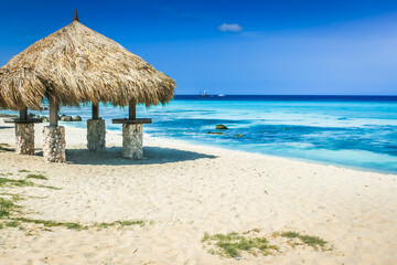 Aruba Arashi caribbean beach with palapa, Dutch Antilles, Caribbean Sea