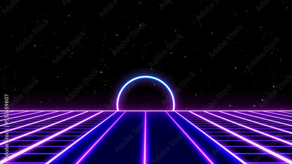 Canvas Prints retro style 90s video game background. futuristic grid landscape of the 80s. digital cyber surface. 