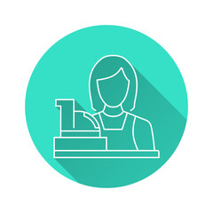 Cashier icon with long shadow for graphic and web design.