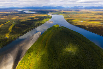 Beautiful landscape view of Kobuk Valley National Park in the arctic of Alaska, one of the least...