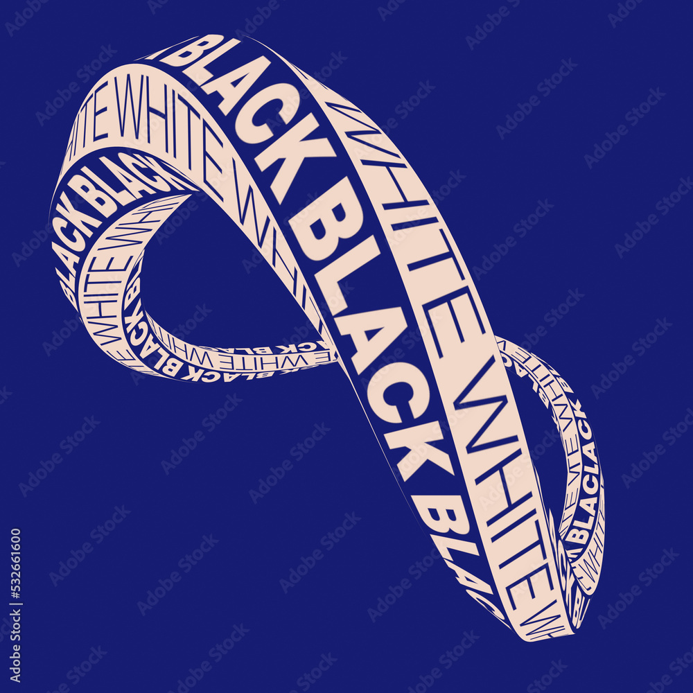Poster 3d rendering mobius strip. Impossible circular shape with inverted side. Abstract digital illustration