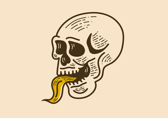 Skull with long tongue retro vintage art drawing