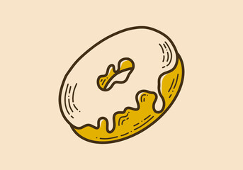 Donuts with melted cream retro vintage art drawing