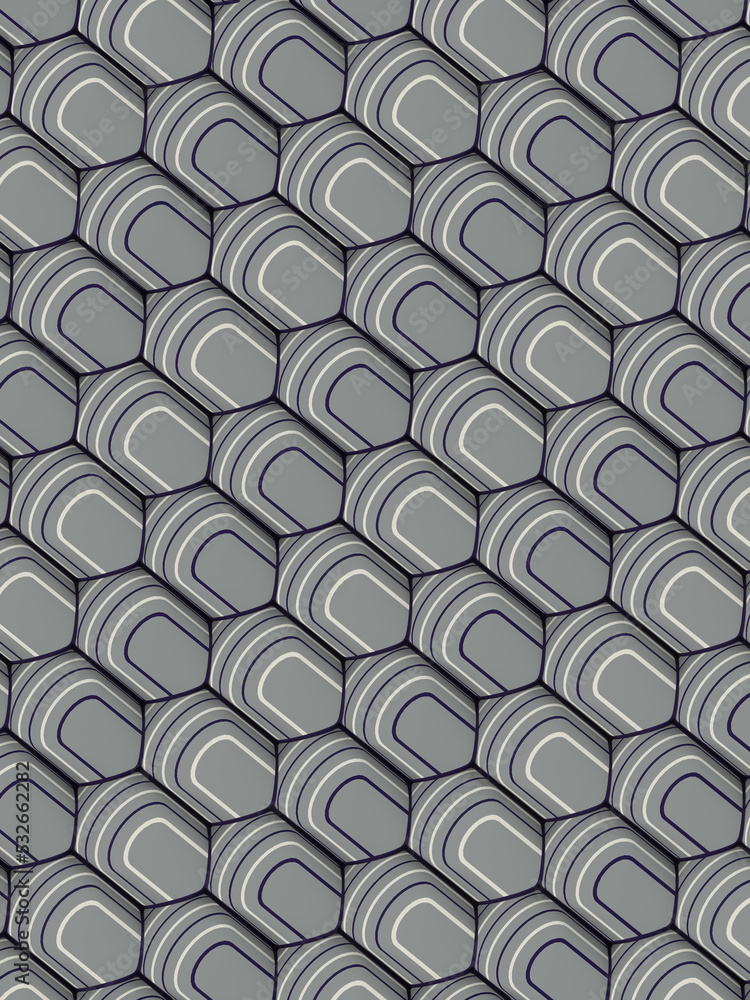 Poster Orthographic projection of rounded rectangles covered with striped texture. 3d rendering digital illustration