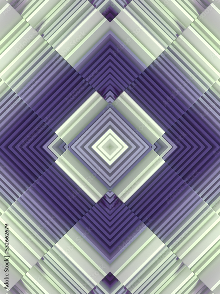Fototapete kaleidoscopic pattern of wave rectangular stacks. 3d rendering graphic design. digital illustration 