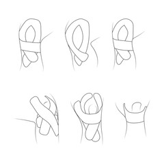 Kinesiology therapeutic sports tape on knee set sketch vector illustration.