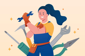 Woman mechanic holding tools