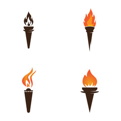 Fire torch with flame flat icons set. Collection of symbol flaming, illustration