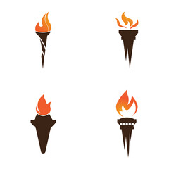 Fire torch with flame flat icons set. Collection of symbol flaming, illustration