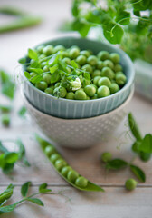 Bowl with sweet pea pods