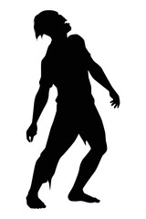 Zombie silhouette vector, Halloween devil in black and white.