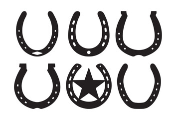 Horseshoe set stencil templates, lucky symbol silhouette bundle isolated - 532664613