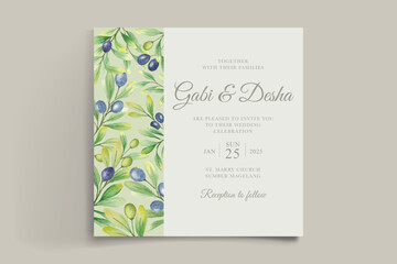 beautiful watercolor olive greenery wedding invitation
