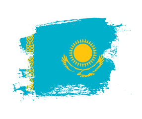 Artistic Kazakhstan national flag design on painted brush concept