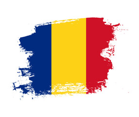 Artistic Romania national flag design on painted brush concept