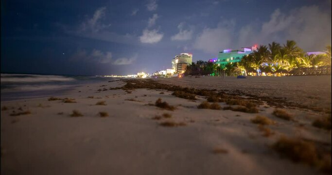 Cancun Beach Hotel Zone Night Timelapse Ocean
