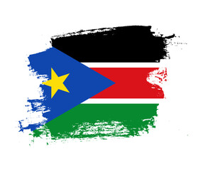 Artistic South Sudan national flag design on painted brush concept