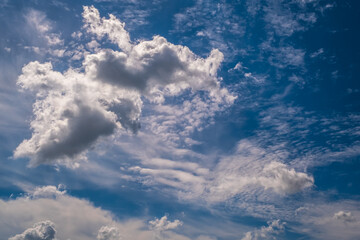 blue sky background with white striped clouds in heaven and infinity may use for sky replacement.