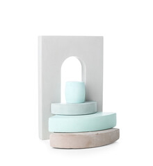 Different showcase pedestals on white background