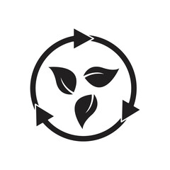 Organic recycle icon design. Recycle vector. Arrows, and leaf recycle eco green symbol. Rounded angle. Recycled sign illustration isolated on white background.