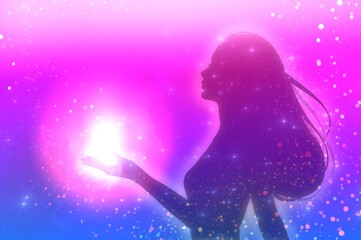 Illustration material of a woman wearing a mysterious and beautiful spiritual light