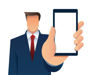 hand holding out hand to show blank smartphone screen