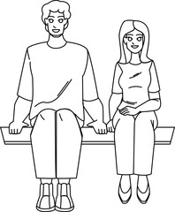 couple sitting line pencil drawing vector. woman happy, man young, love family, lifestyle home, smile adult, together couple sitting character. people Illustration