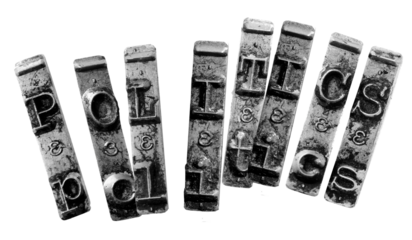 the word POLITICS with old typewriter keys  monochrome i