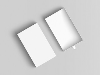 Sliding drawer box packaging mockups. 3D illustration object. Top view.