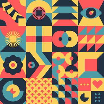 Geometric bauhaus flast illustrations pattern seamless design