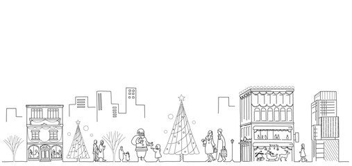 冬の街並みとクリスマスツリーのイルミネーション　背景素材
