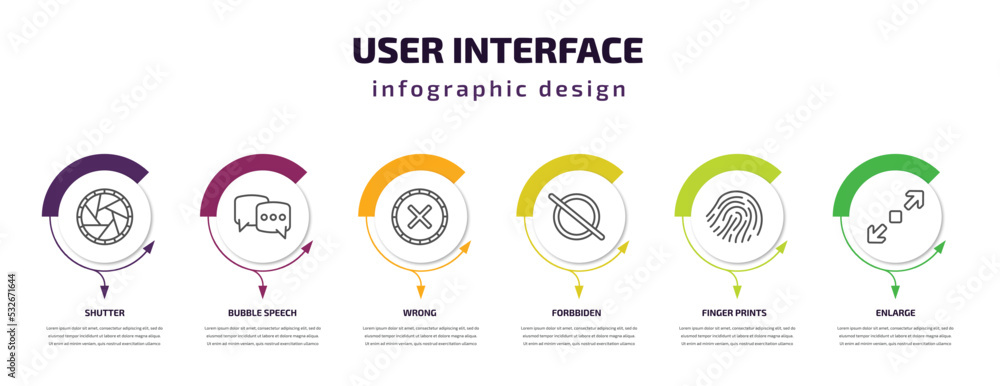 Poster user interface infographic template with icons and 6 step or option. user interface icons such as sh