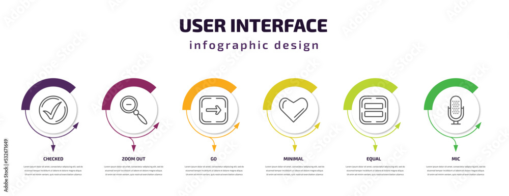 Poster user interface infographic template with icons and 6 step or option. user interface icons such as ch