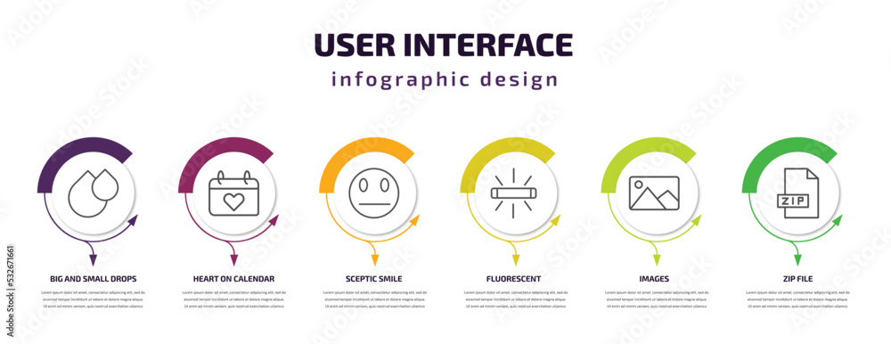 Poster user interface infographic template with icons and 6 step or option. user interface icons such as bi