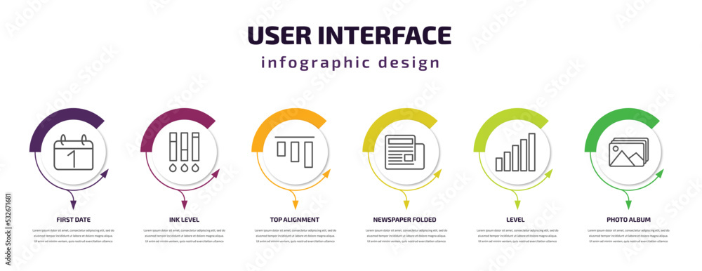 Poster user interface infographic template with icons and 6 step or option. user interface icons such as fi