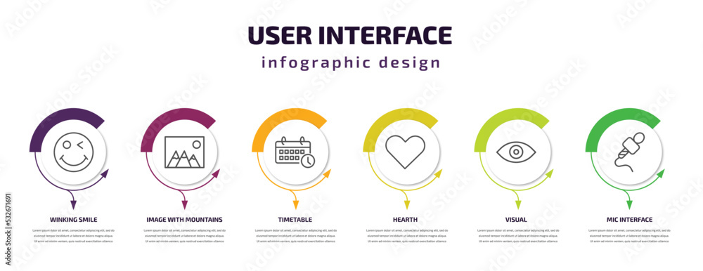 Poster user interface infographic template with icons and 6 step or option. user interface icons such as wi