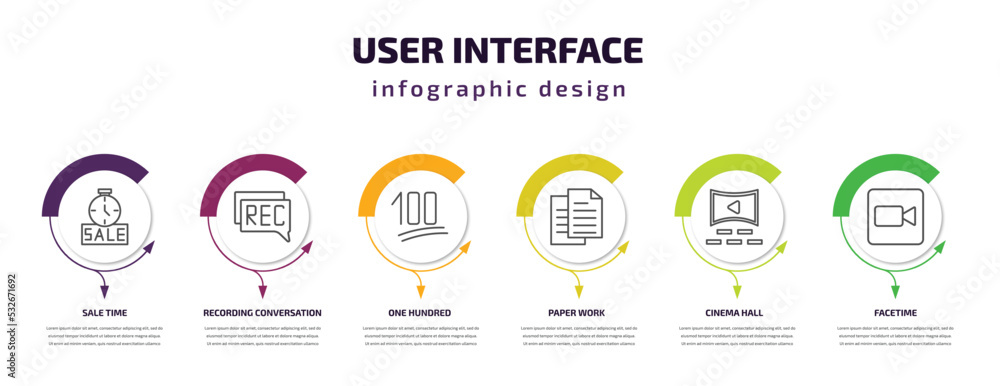 Poster user interface infographic template with icons and 6 step or option. user interface icons such as sa