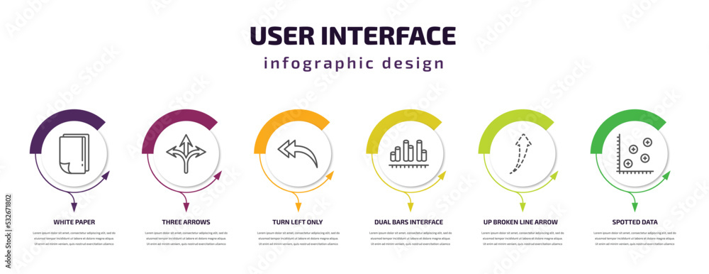 Poster user interface infographic template with icons and 6 step or option. user interface icons such as wh