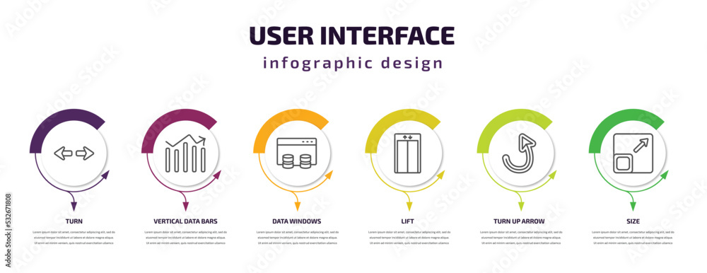 Poster user interface infographic template with icons and 6 step or option. user interface icons such as tu