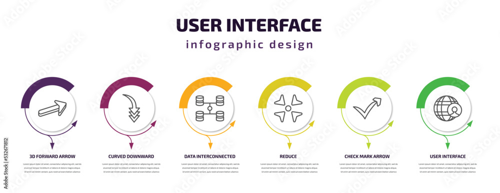 Aufkleber user interface infographic template with icons and 6 step or option. user interface icons such as 3d
