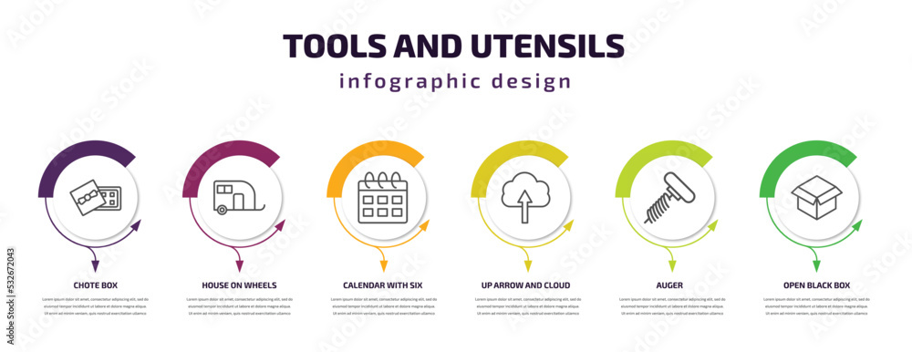 Poster tools and utensils infographic template with icons and 6 step or option. tools and utensils icons su
