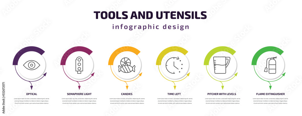 Poster tools and utensils infographic template with icons and 6 step or option. tools and utensils icons su