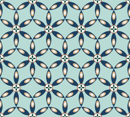 Abstract Retro Geometric Floral Tile Style Seamless Pattern Trendy Fashion Colors Perfect for Allover Fabric Print or Wrapping Paper Elegant Minimal Art Design