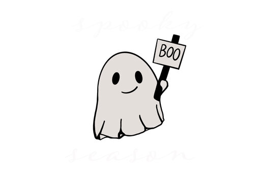 Spooky season ghost with boo sign 
