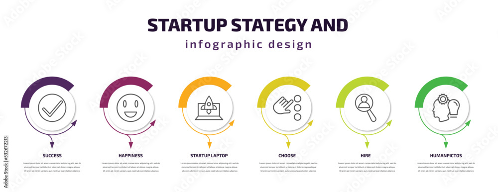 Poster startup stategy and infographic template with icons and 6 step or option. startup stategy and icons 