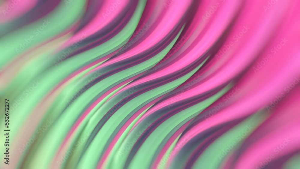 Poster Abstract wavy multi colored background of infinitely rotating twisted geometric shapes. Template design. Digital seamless loop animation. 3d rendering. HD resolution