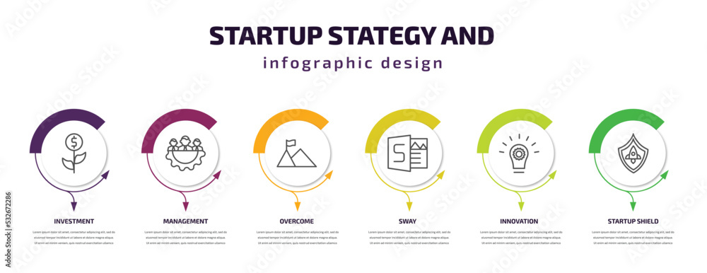 Poster startup stategy and infographic template with icons and 6 step or option. startup stategy and icons 